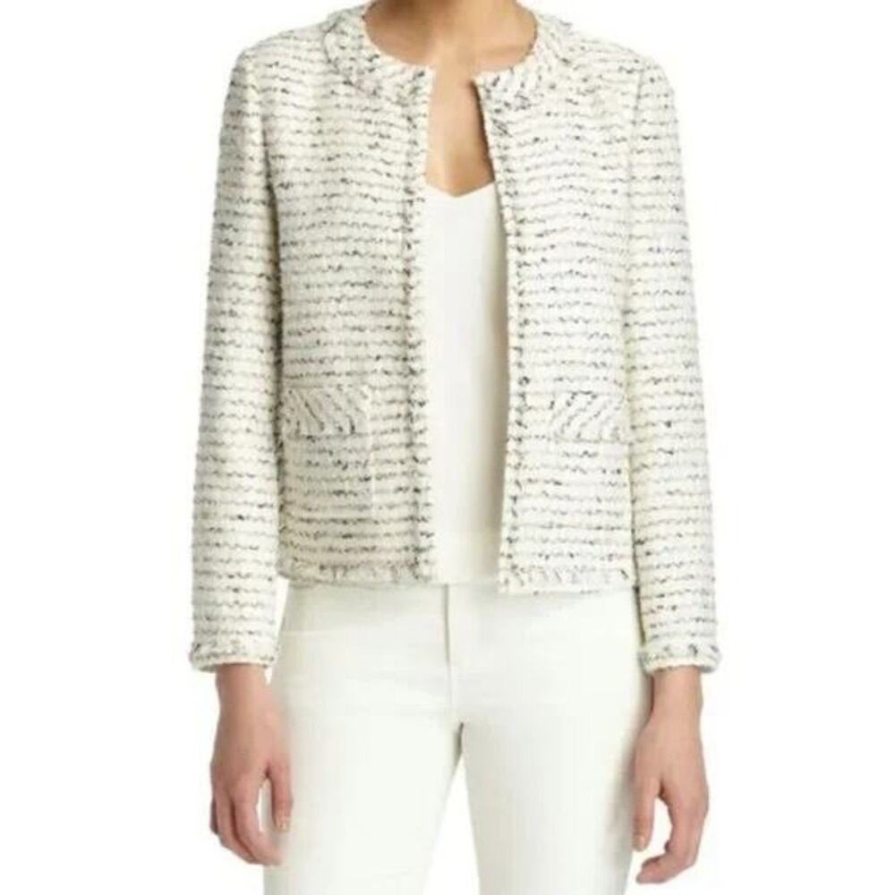 Lafayette 148 "Kennedy" White Black Tweed Cotton/Silk Open Blazer size 2X